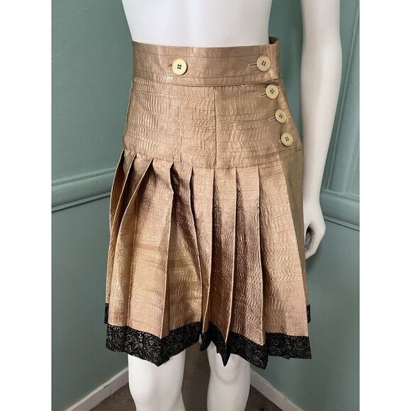 STUNNING  80's Vintage Jeanne Marc Gold Wrap Pleated Mini Skirt Textured XS 4-6 - Picture 1 of 6